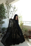 Black Faux Georgette Anarkali Gown Dresses With Dupatta image 2