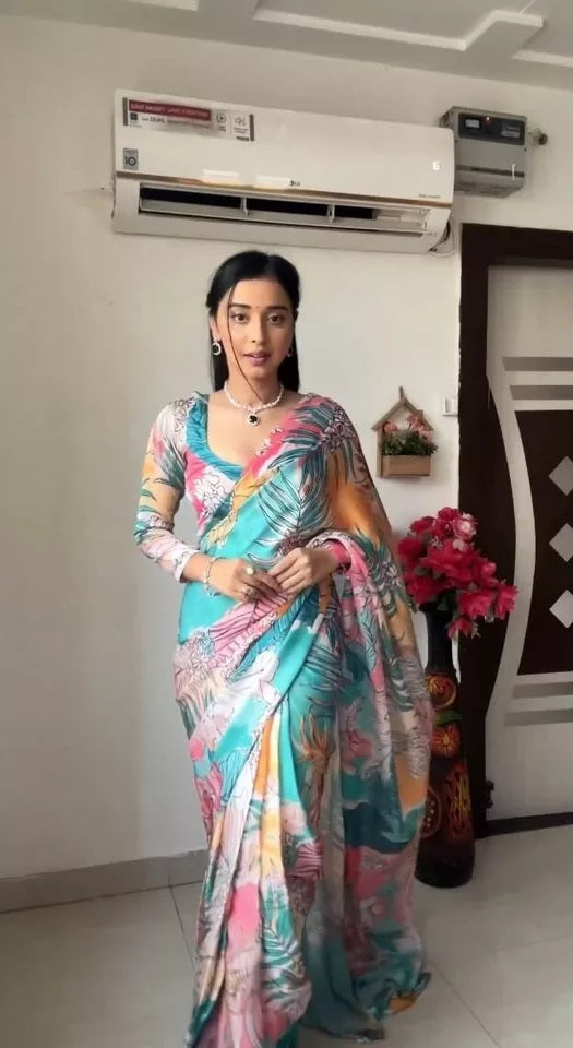 Pure Soft Georgette Wedding Ready To Wear Saree & Blouse image 2