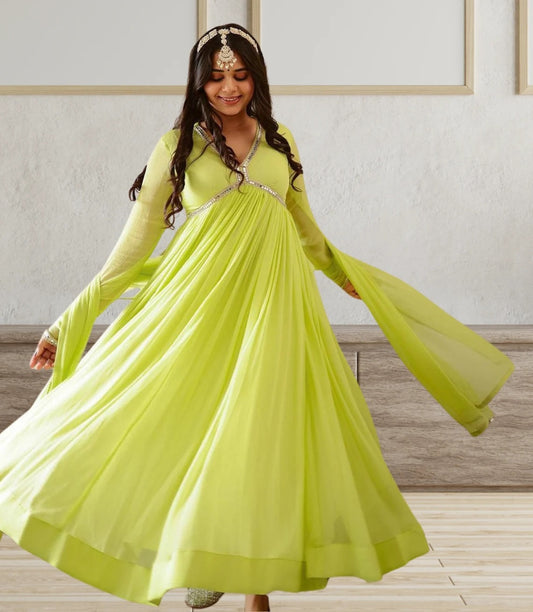 Georgette With Full Sleeves Long Gown Anarkali Dresses image 1