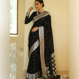 Black Colour Soft Lichi Silk Saree image 2