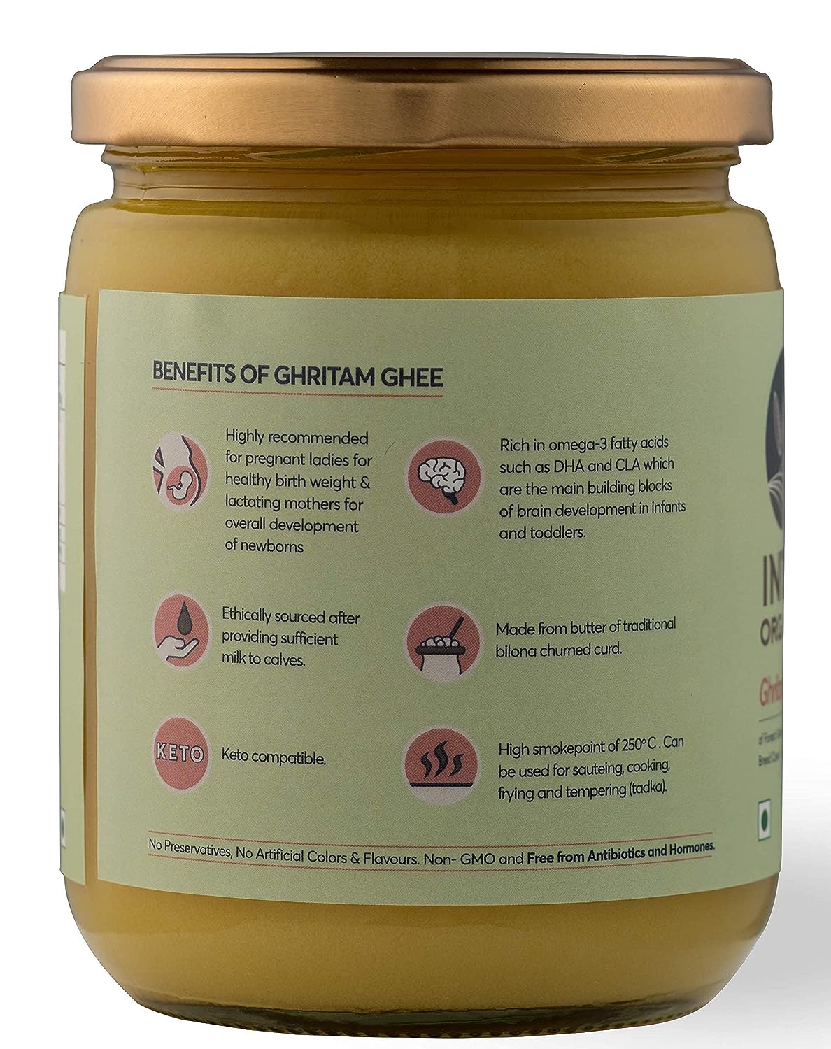 Indic Organics Forest Grazing Malnad Gidda Desi Cow's A2 Ghee - 500 ml - Pack of 1 image 2