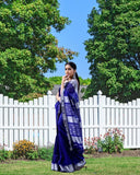 Royal Blue Soft Lichi Silk & Jacquard Saree With Blouse image 2