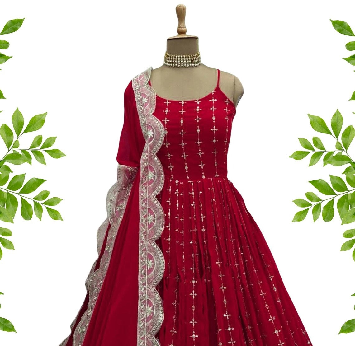 Faux Georgette Embroider With 5 MM Sequence Work Long Gown Dresses & Dupatta image 2