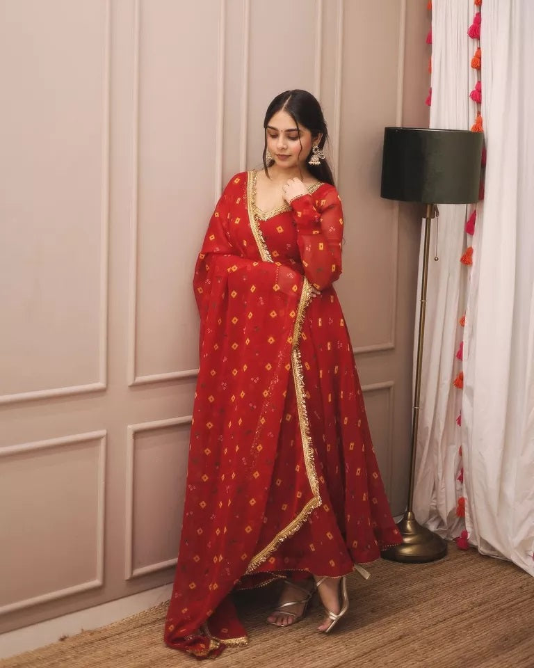 Faux Georgette Long Anarkali Gown Bottom & Dupatta image 2