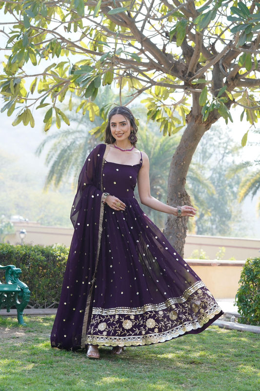 Faux Blooming Sequence Embroidery Work Long Dress & Dupatta image 1