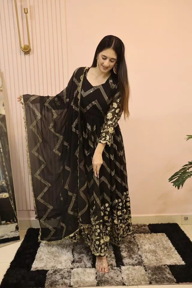 Fox Georgette With Embroidery Work With Full Sleeve Gown Bottom Dupatta image 2