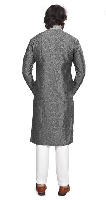 Grey Pure Silk Jequard Kurta For Men's image 2