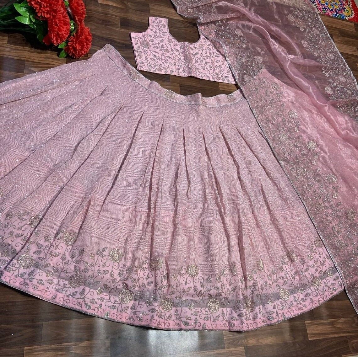 Premium Taffeta Satin Silk & Sequence Work  Lehenga Blouse With Dupatta image 2