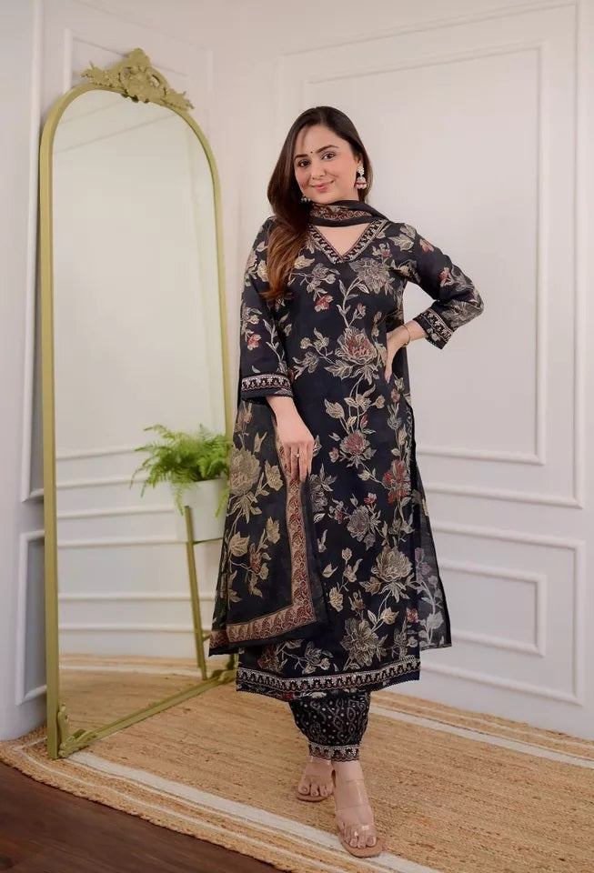 Cotton Print With Neck Work Top Bottom Dupatta image 2