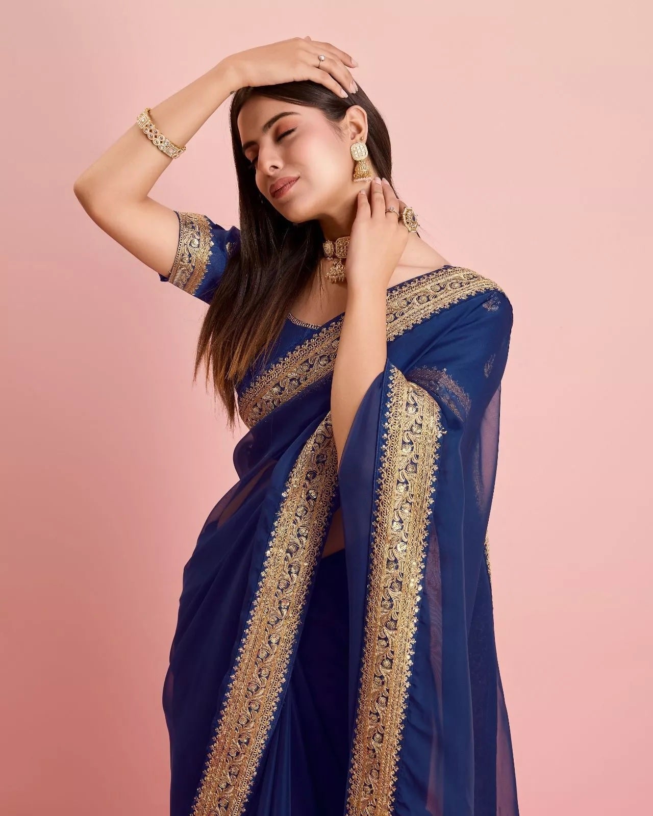 Tabby Silk Organza, Embroidery Lace Work Saree image 9