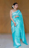 Soft Lichi Silk Saree With Unstitched Blouse image 2
