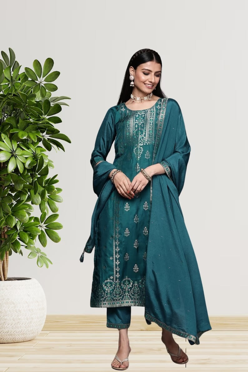 Viscose With Jacquard Work & Salwar Kameez With Dupatta image 2