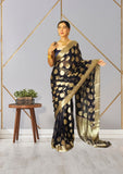Black Soft Linen Slub One Minute Saree With Blouse image 2