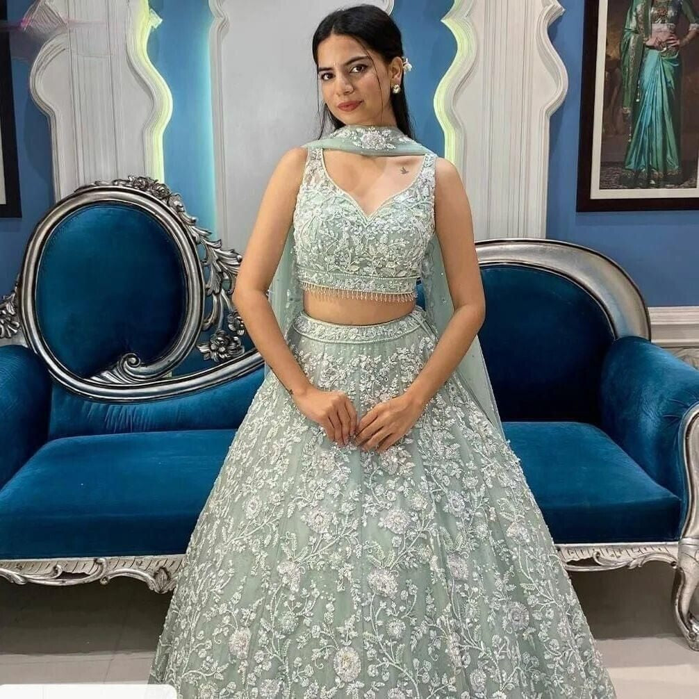 Net With Embroidery Work Lengha Choli Dupatta image 2