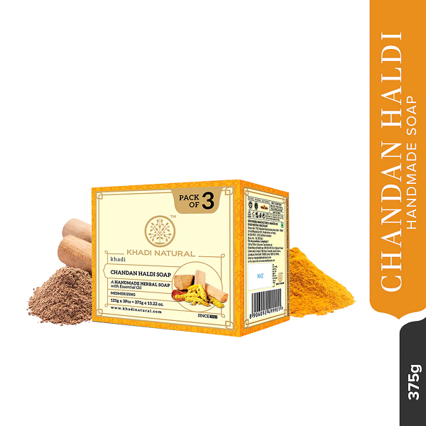 Khadi Natural Herbal Chandan Haldi Soap 125 g (Pack Of 3) image 2