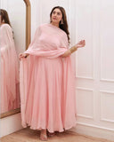 Peach Georgette & Sequence Work Gown Dresses With Dupatta image 2