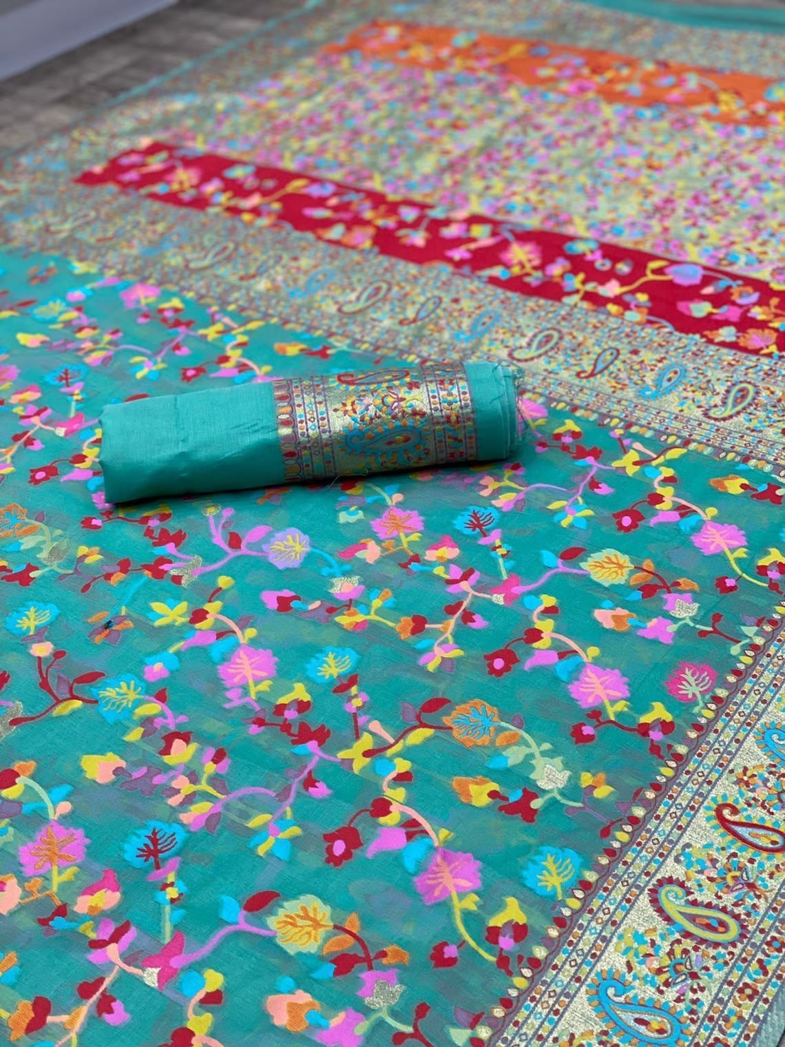 Soft Lichi Silk Multicolor Saree With Blouse image 2