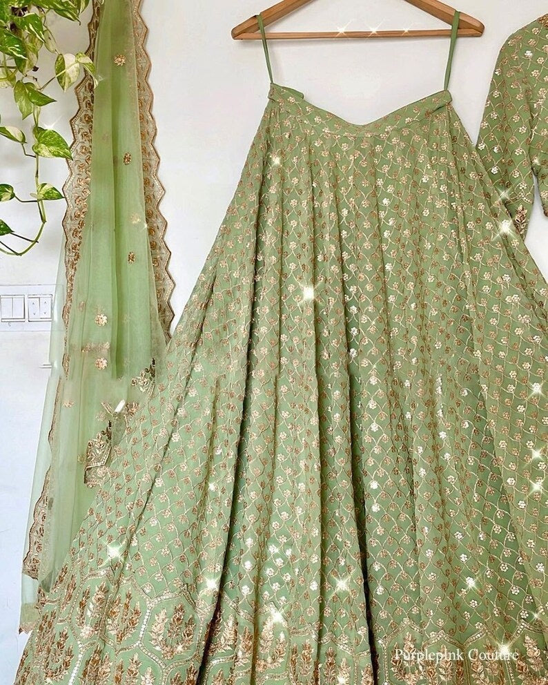 Green Sequence Work Lehenga Wedding Wear image 2
