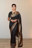 Black Soft Lichi Silk Saree image 2