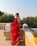 Red Georgette Embroidery Sequence Saree image 2