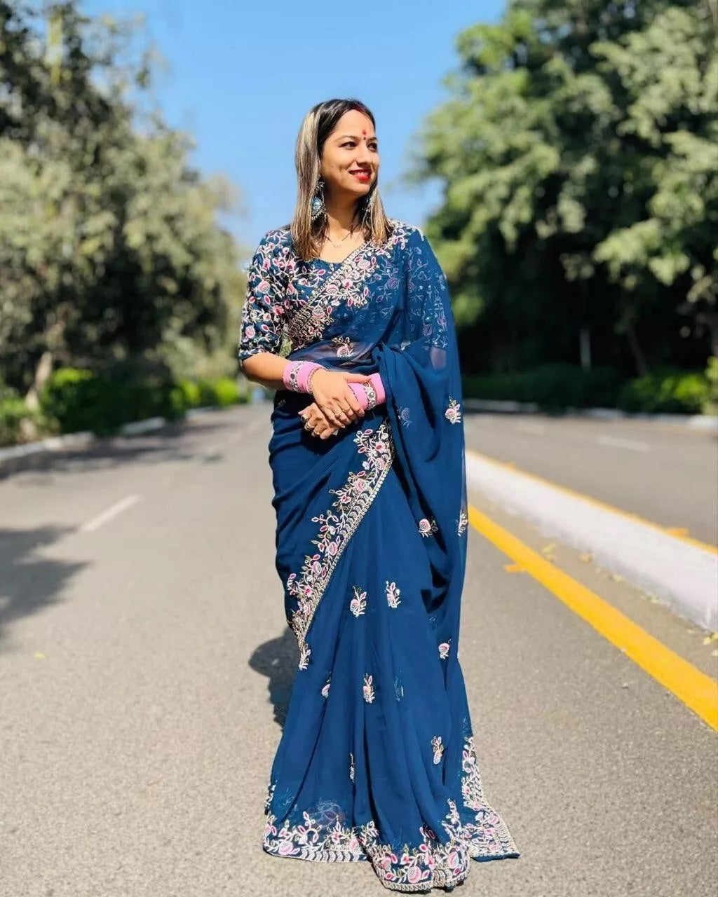 Rangoli Silk With Embroidery Work Saree With Blouse image 2