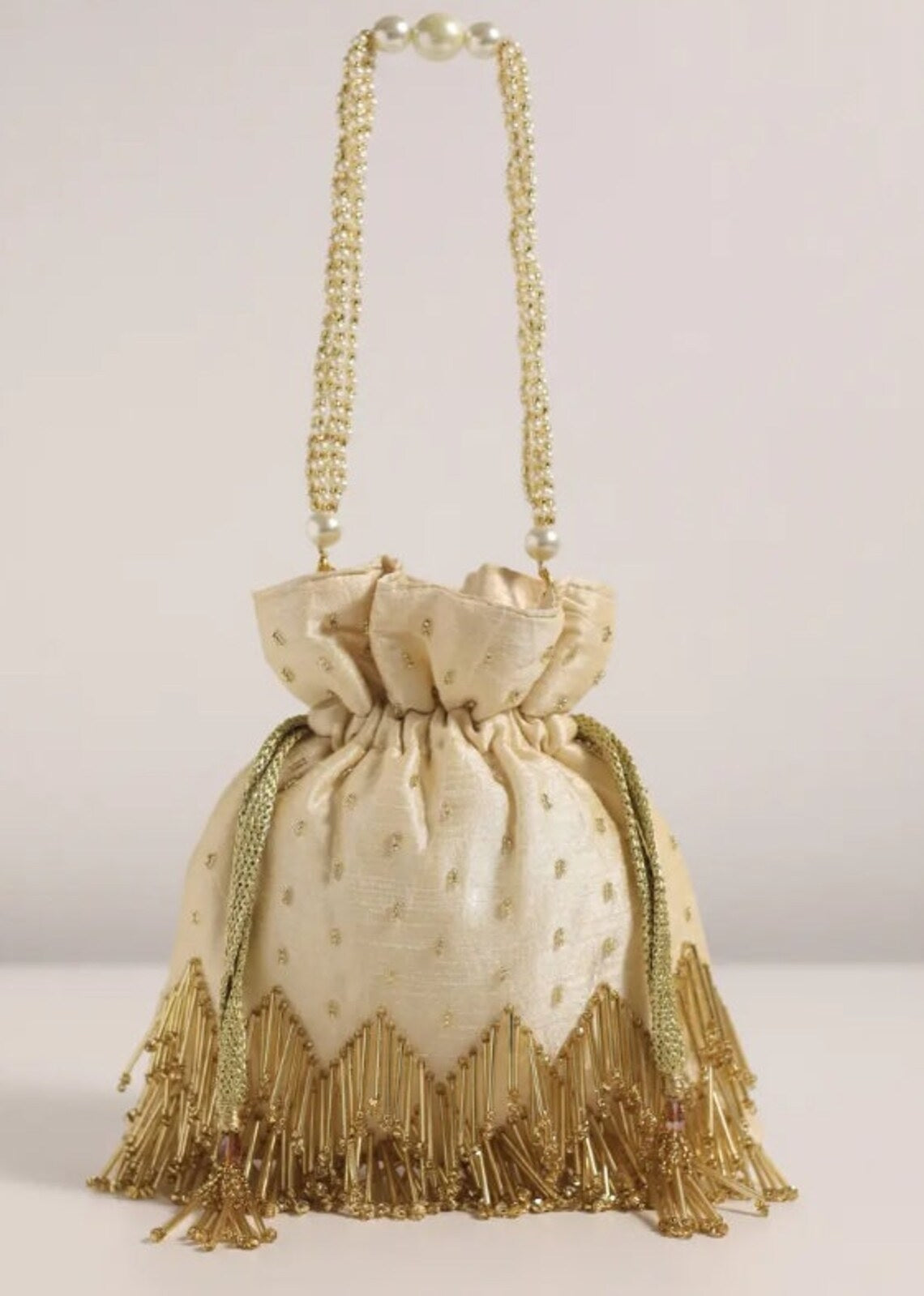 Designer Cream White Potli Bag image 2