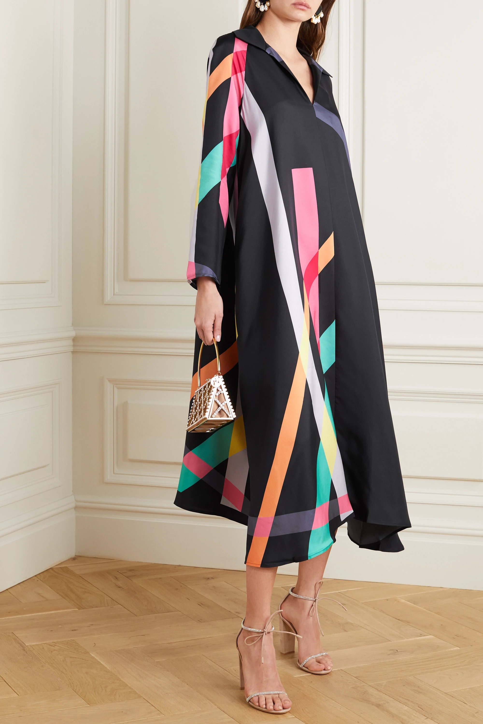 Soft Silk Crepe Kaftan, Black Caftan For Women's image 1