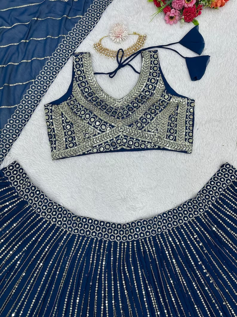 Blue Fox Georgette Sequence Work Lehenga image 2