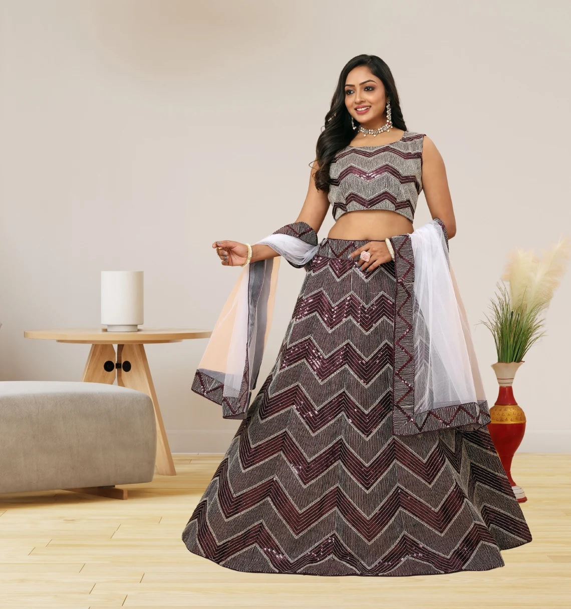 Premium Satin Silk & Heavy Sequence Work  Lehenga Choli image 2