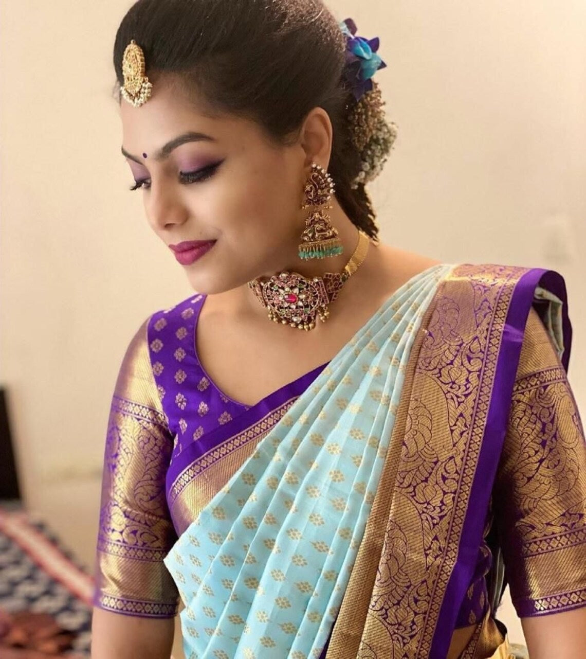 Soft Lichi Silk & Jacquard Work Saree With Blouse image 2