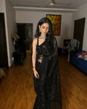 Black Georgette Embroidery Sequence Work Saree image 3