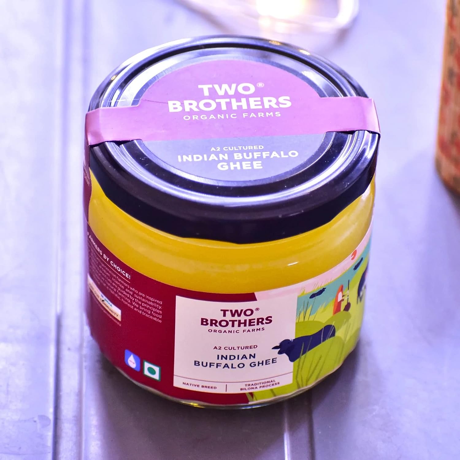 Two Brothers Organic Farms Indian Buffalo Ghee - A2 Cultured - 250 ml - Glass image 2