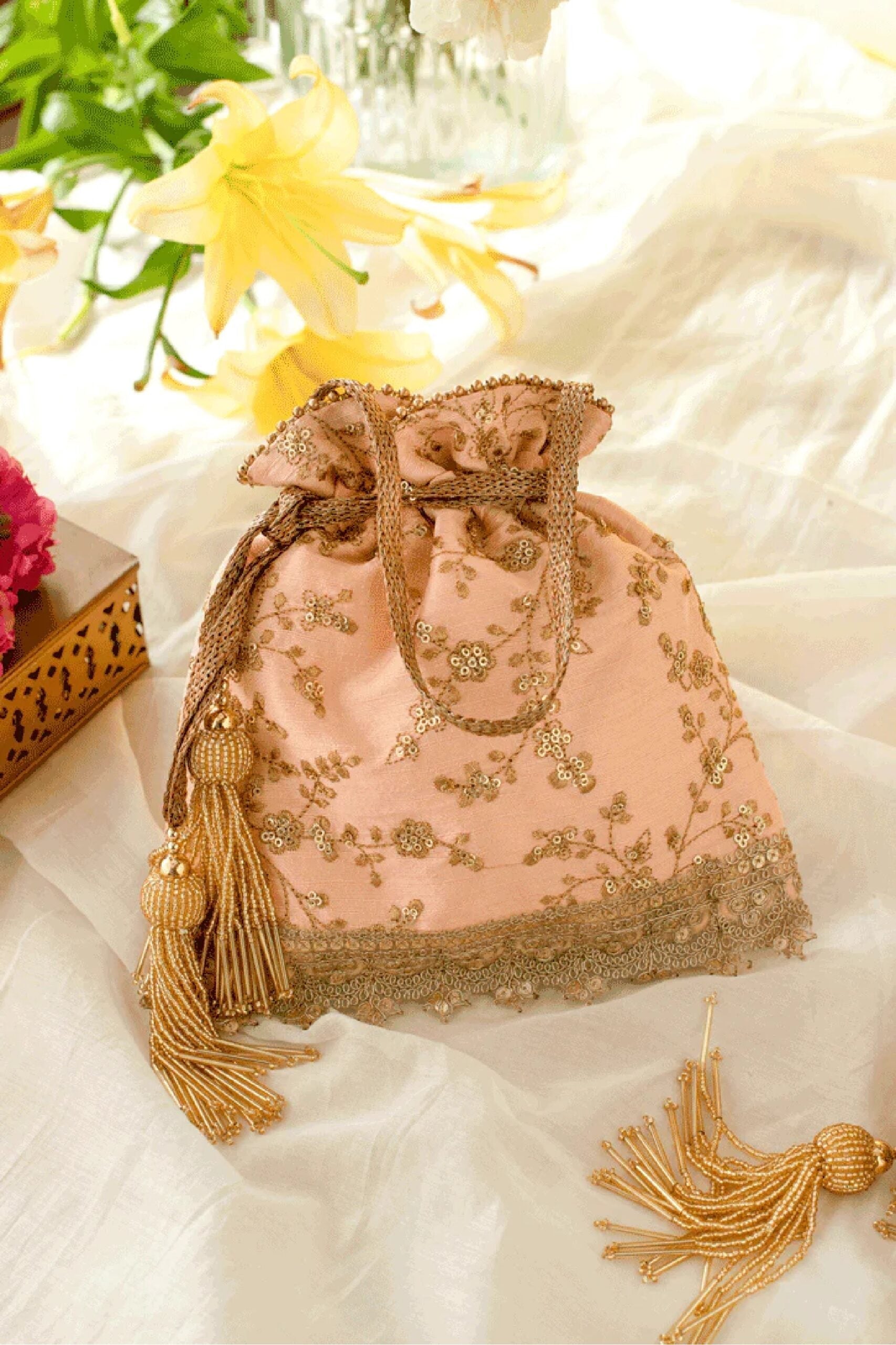 Potli Bag Embroidered poly silk Potli bag image 4