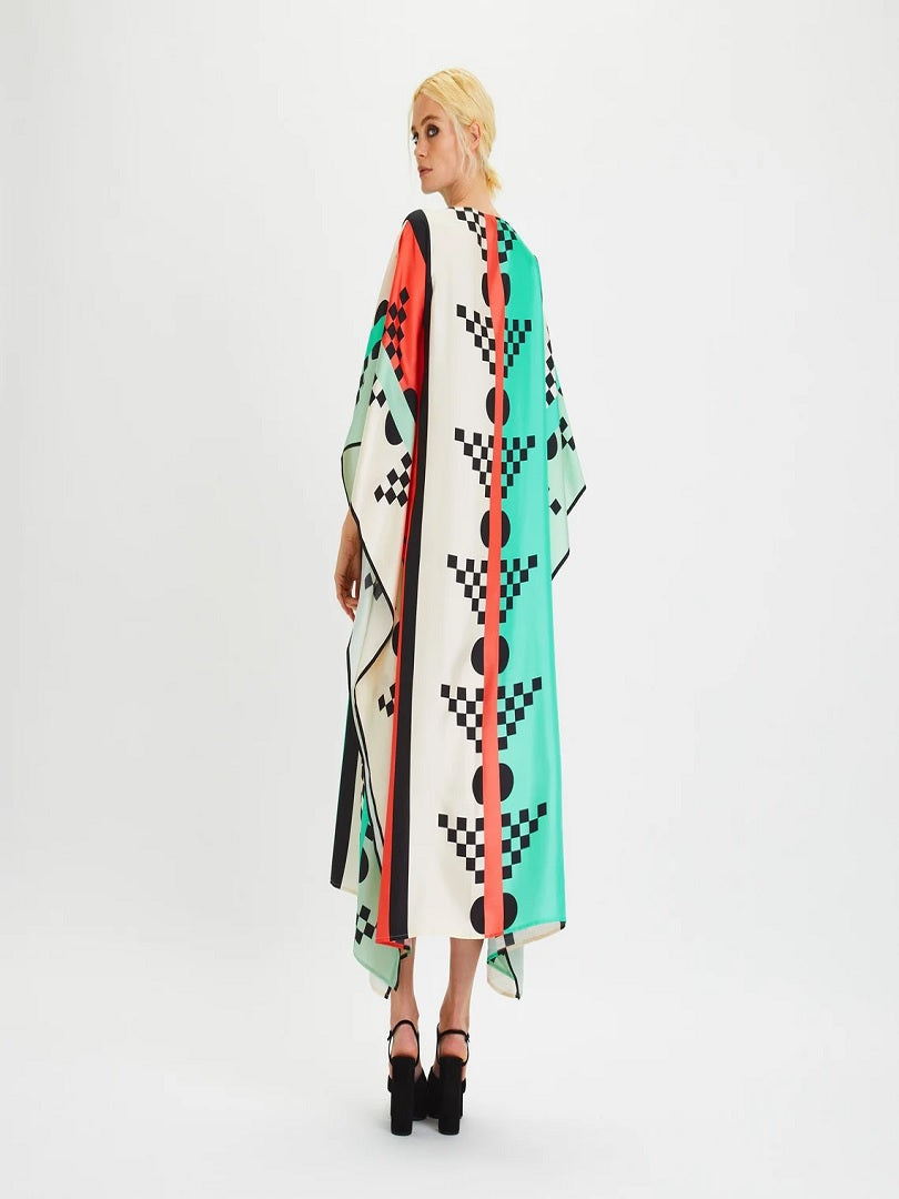 Geometric Printed Style Satin Silk Kaftan J5650 image 3