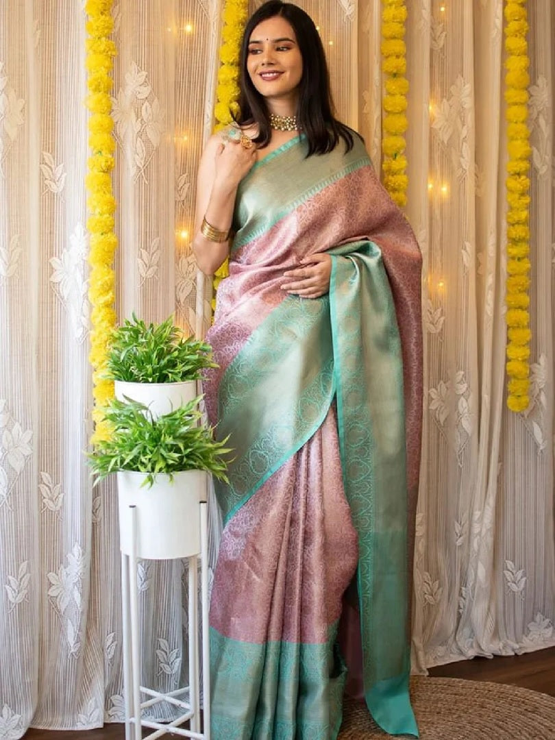 Soft Lichi Silk Jacquard Waving Work With Gold Zari Waving Saree image 4