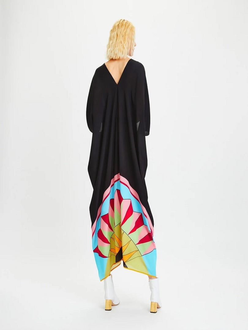 V-Neck Belt Style Black Chelsea Georgette Kaftan J5652 image 3