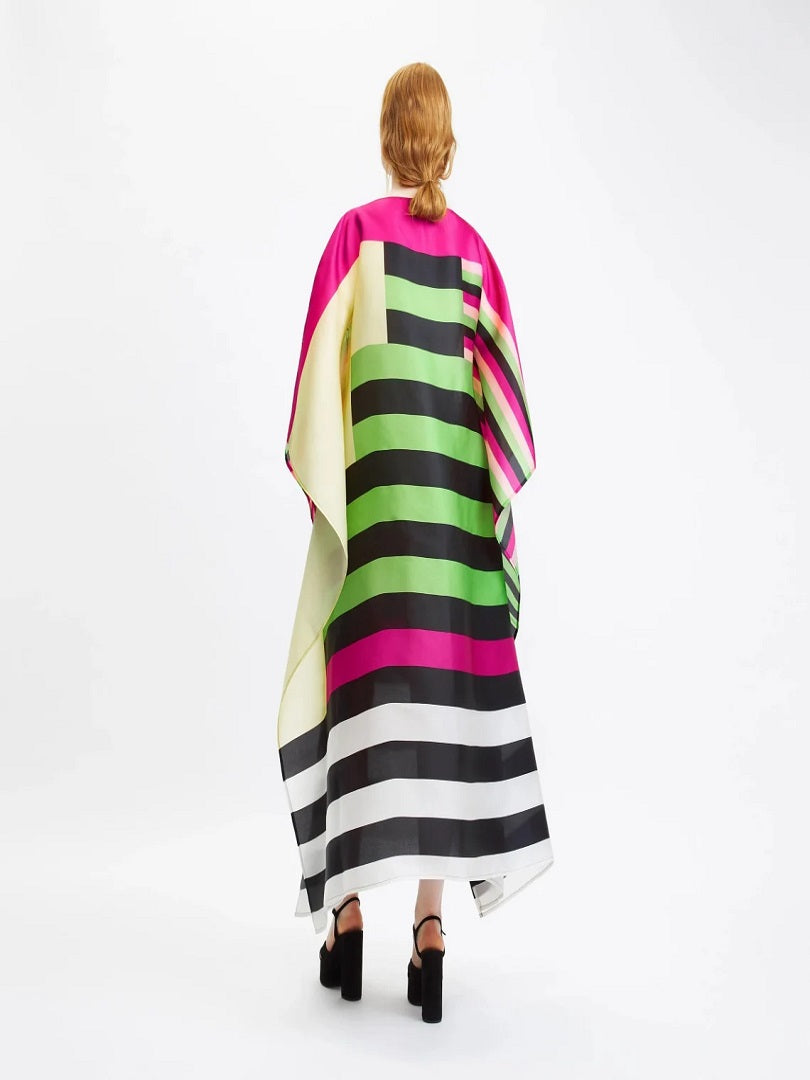 Striped Printed Organza Silk Women Party Wear Kaftan J5784 image 3