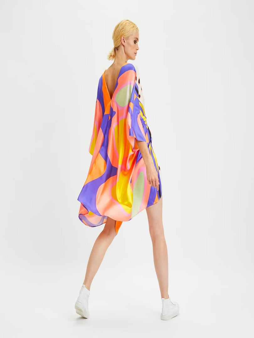 Butterfly Belted V-Neck Style Kaftan, Satin Silk Short Caftan J5654 image 3