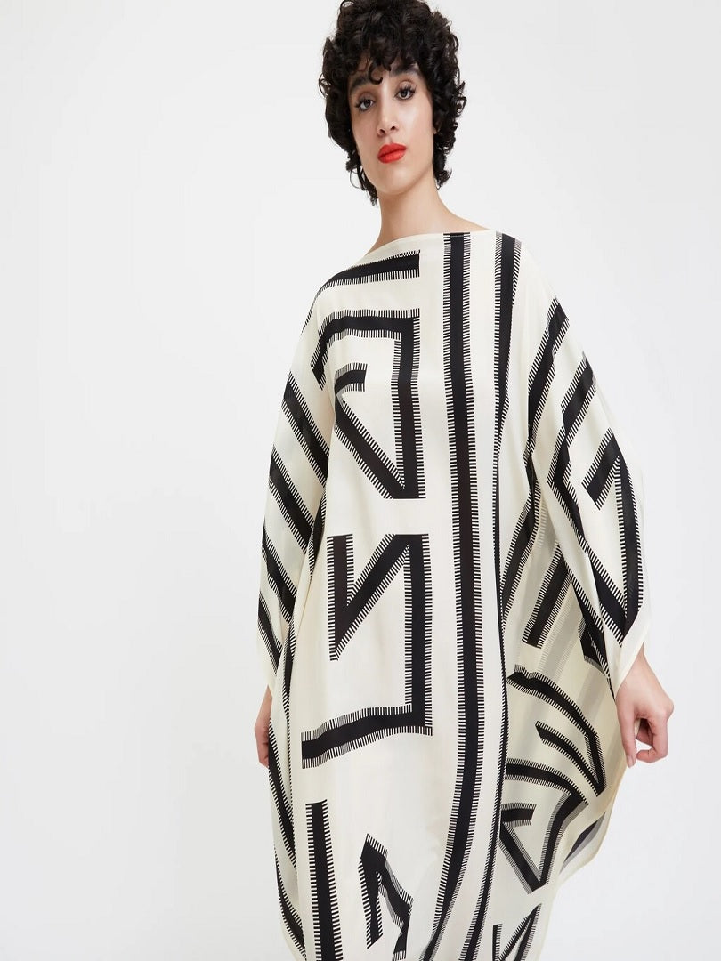 Modern Wear French Moss White & Black Kaftan Dress J5689 image 3
