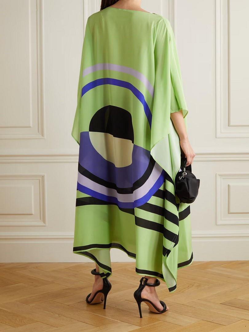 Light Green Color Softy Silk Crepe Circle Pattern Kaftan J5694 image 3