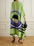 Light Green Color Softy Silk Crepe Circle Pattern Kaftan J5694 image 3