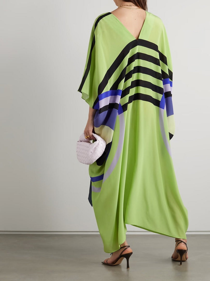 Lounge Wear V-Neck Belt Style Soft Silk Crepe Printed Kaftan J5695 image 3
