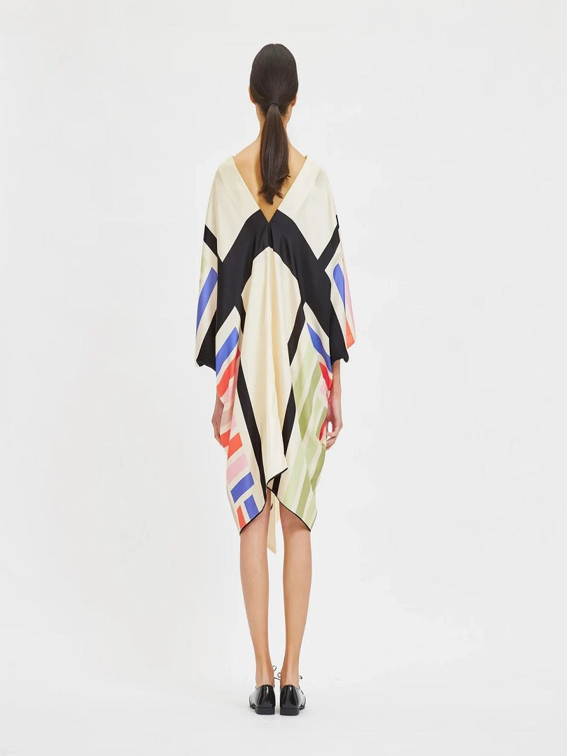 Home Wear Belt Style Printed Soft Satin Silk Short Kaftan J5696 image 4