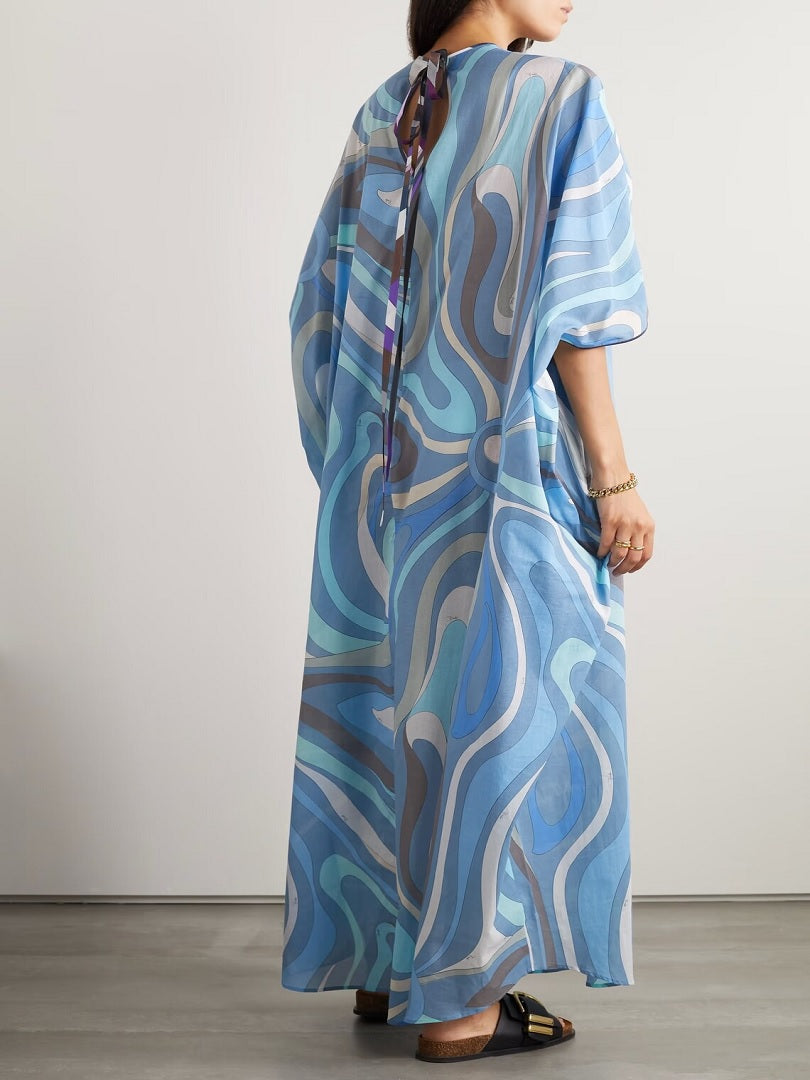 Marmo-Print Lewish Cotton Kaftan Dress J5697 image 3