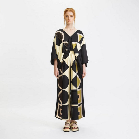 Soft Satin Silk Two Piece Top And Pant Geometric Printed Co Ord Set J5786 image 1