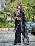 Black Georgette Embroidery Work Saree image 3