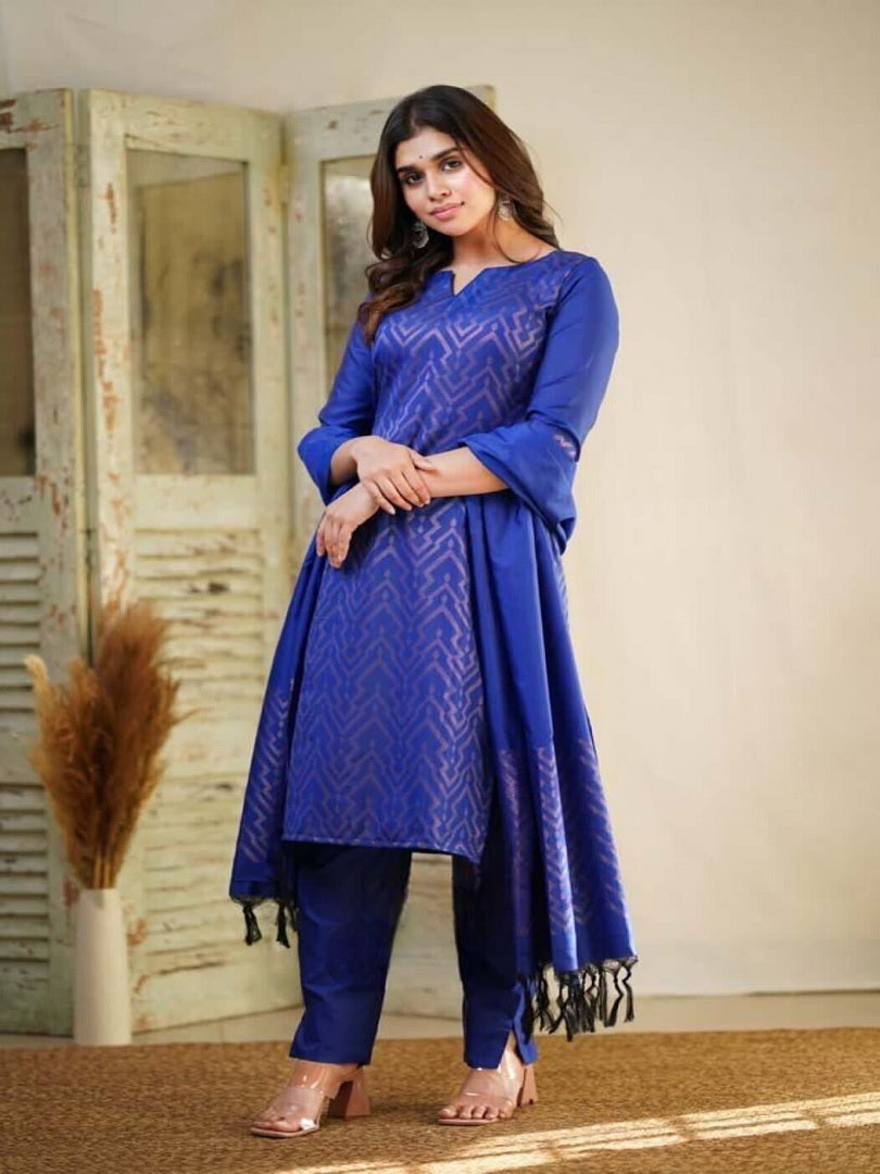 Copper Zari Weaving Silk Salwar Kameez With  Dupatta image 3