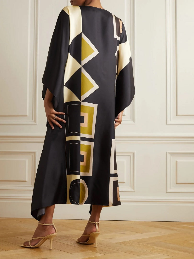 Stylish Satin Silk Printed Kaftan Dress J5788 image 3