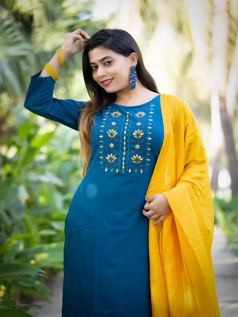 Rayon Slub Embroidery Work Salwar Kameez With Dupatta image 3