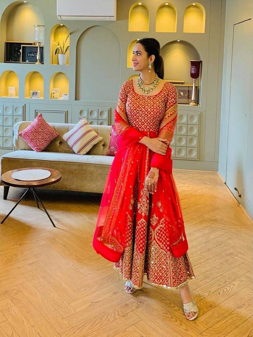 Georgette With Embroidery Sequence Zari Design Work Bridal Gown 13-MA5 image 5